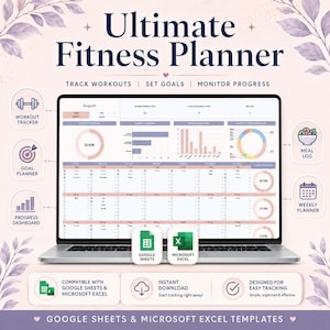 Ultimate Fitness Planner Template Spreadsheet for Google Sheets & Excel - Workout and Meal Tracker, Macro Dashboard Fully Automated