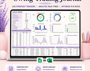 Swing Trading Journal Template Google Sheets & Excel -  Multi-Day Trade Log Holding Period Profit Loss and Strategy Tracker Fully Automated