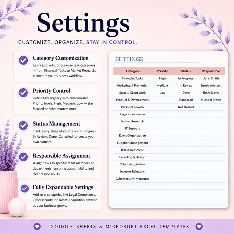 Task Tracker Template Spreadsheet for Google Sheets & Excel | Team Task Dashboard, Deadline Calendar, Productivity Digital Download image 2