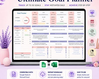 Ultimate Goal Planner- Excel & Google Sheets Goal Tracker, Personal Growth Planner, Productivity Dashboard for precise Goal