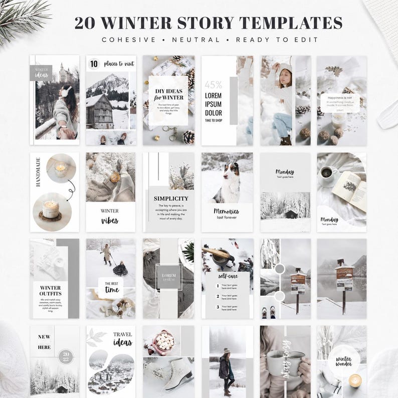 20 Neutral White Grey Winter Instagram Story Templates for Canva ...