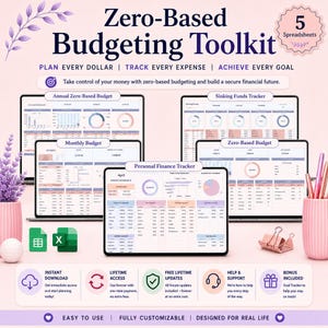 Zero-Based Budgeting Spreadsheet Bundle | Templates in Excel & Google Sheets -Annual Monthly Budget Sinking Funds and Personal Finance