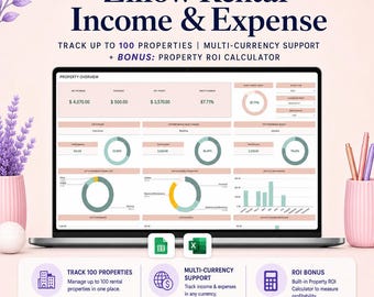 Zillow Property Tracker | Excel & Google Sheets for Hosts (Elegant Theme) -Elegant Rental Income Expense ROI Dashboard Fully Automated