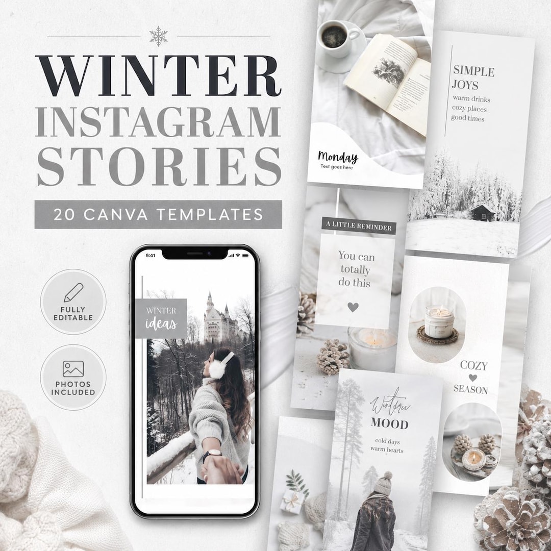 20 Neutral White Grey Winter Instagram Story Templates for Canva ...