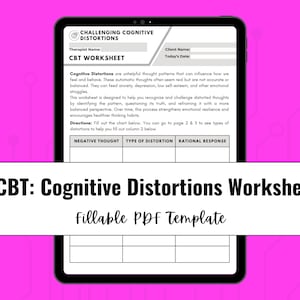CBT Cognitive Distortions Worksheet | For Counselors and Therapists | Cognitive Behavioral Therapy Worksheet | Editable PDF | Downloadable