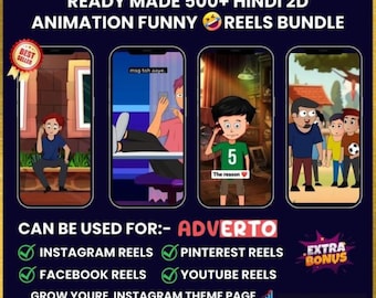 Oltre 500 divertenti cartoni animati in bundle: divertenti clip animate per reel, cortometraggi e montaggio video