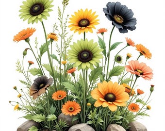 Wildflower Flowerbed Clipart Bundle – 100+ Hand-Painted Floral Illustrations for Sublimation, Invitations & Design Projects