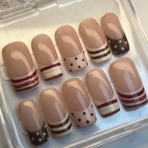 Handmade Minimalist Stripe & Dot Press On Nails | Gel Nail Art | XS to L Gel Nails |
