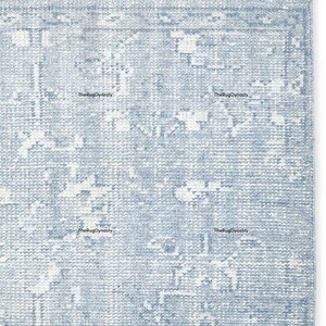 Hand-Knotted Wool Oushak Rug: Blue & White Modern Design