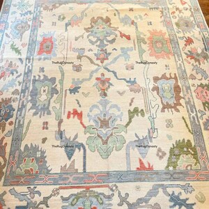 Hand-Knotted Wool Oushak Rug: Muted Multicolor Turkish Style