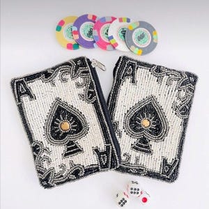Pik-Ass Perlen Geldbörse - Handgemachte Spielkarte Clutch, Kasino Geschenk, Poker Abend Accessoire, Vegas Bachelorette Geschenk, Perlentasche