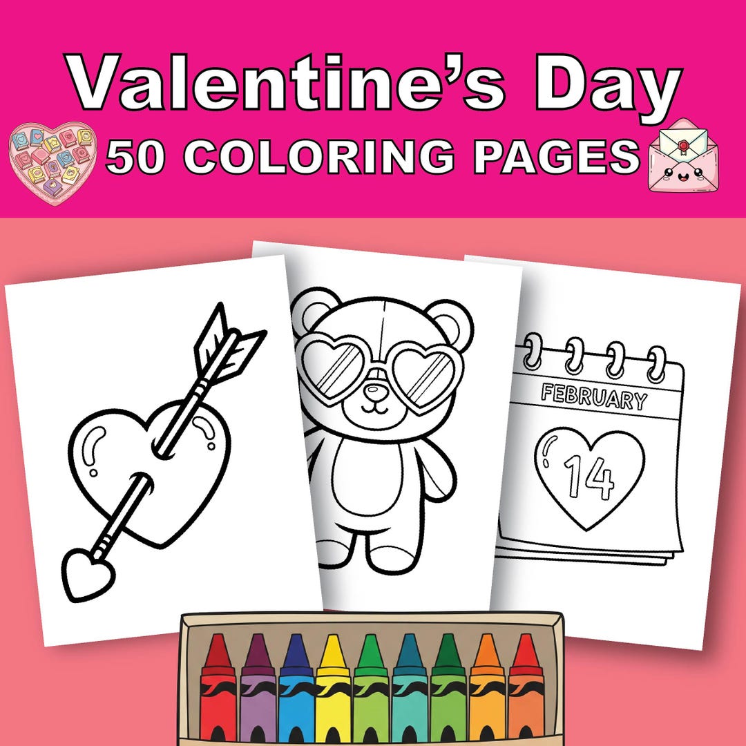 50 Bold & Easy Valentine Coloring Pages for Kids (printable PDF) - Etsy