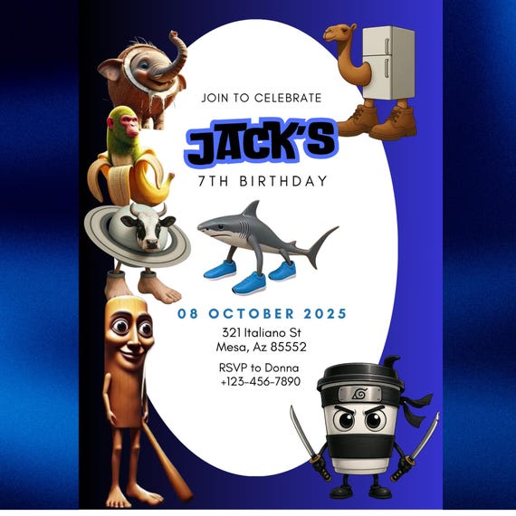 Italian Brainrot Birthday Invitation: Funny Meme Kids Party (Canva Pro, Digital Download)
