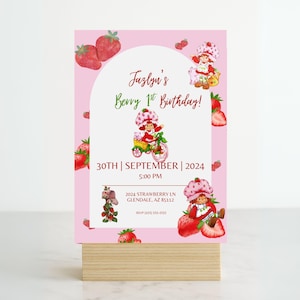 Strawberry Shortcake Birthday Invitation | Editable Girl Party Invite | Berry Sweet Digital Download | Canva Pro Template | Instant Access