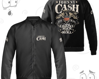 Johnny Cash Inspired Bomber Jacket – “Man in Black” Vintage Country Rock & Roll | Unisex Zip