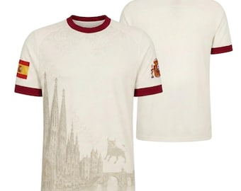 Camiseta de España, camiseta con la bandera española, toro de la Sagrada Familia, camiseta de viaje a Barcelona