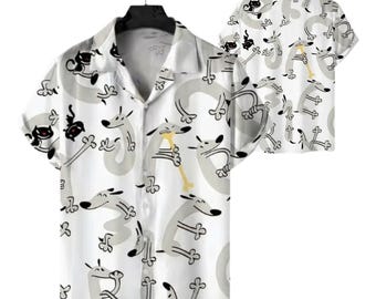 Divertida camisa hawaiana con perro de dibujos animados, camisa abotonada estilo Aloha para amantes de los perros, ideal para vacaciones de verano.
