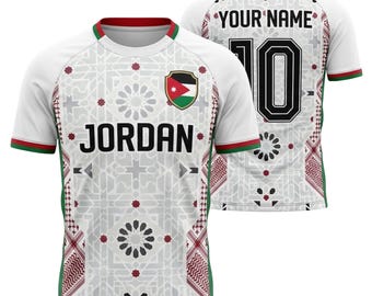 Camiseta de la Selección Nacional de Jordania con nombre y número personalizados, camiseta de fútbol de Jordania, regalo personalizado para aficionados.