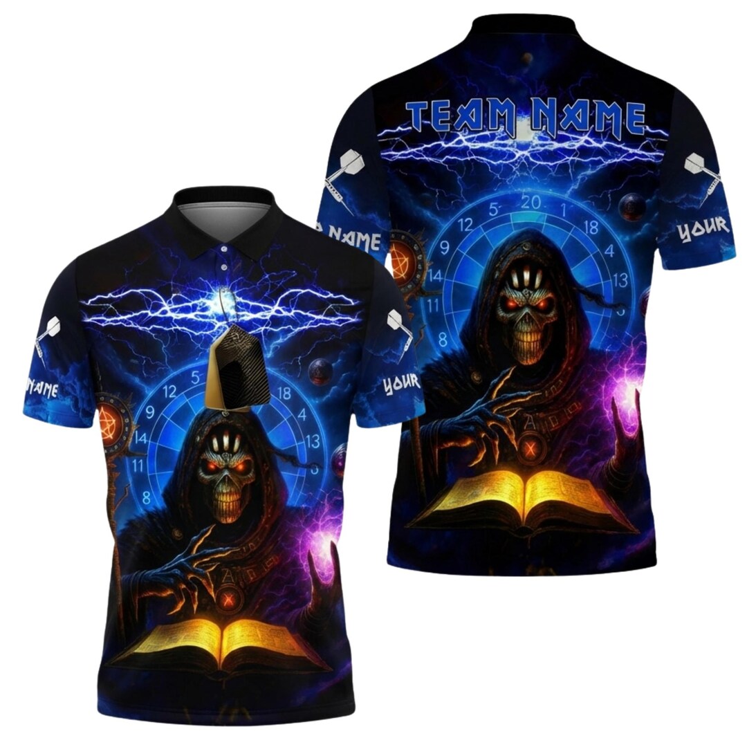 Custom Dart Team Polo Shirt, Grim Reaper Wizard Darts Jersey