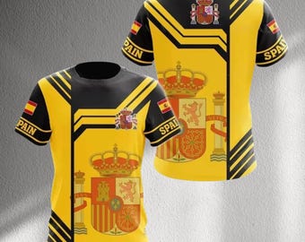 Spain Flag Football Jersey Yellow Black Spanish Crest Soccer Fan T Shirt Men Women World Cup Euro Supporter Gift Tee Unisex Training Top