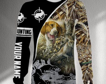 Personalized Rabbit Hunting Long Sleeve Shirt – Beagle Hound and Hare Camo, Custom Name Sleeve, Unisex 3D Print Outdoor Gift Top for Hunters