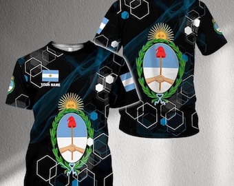 Vlag van Argentinië aangepaste naam T-shirt, 3D all-over print patriottische voetbalshirt, uniseks fancadeau top voor Argentijnse trots