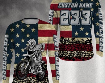 Kundenspezifisches Motocross-Jersey mit amerikanische Flagge: Personalisiertes MX Racing Shirt