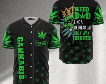 Camiseta de béisbol de cannabis Weed Dad / Botones negros y verde neón / Parche con nombre personalizado