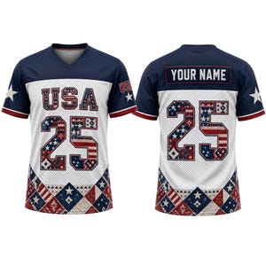 Koszulka piłkarska USA Hybrid Mesh z dekoltem w serek i naszywką z imieniem, patriotyczna, męska, rozmiar 25