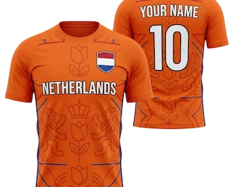 Camiseta de fútbol de Holanda personalizada con nombre y número. Camiseta de fútbol de los Países Bajos para hombre y mujer.