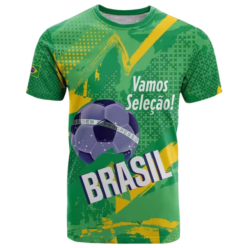 Personalized Brazil Soccer Jersey Shirt, Custom Name Number Brasil Fan Tee, Green Yellow Football Match Day Watch Party Gift for Supporters image 2