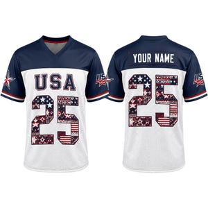 Custom USA Hybrid Mesh V-Neck Jersey, Personalized Name Patch Patriotic Football Shirt