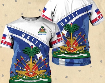 Personalized Haiti Flag T-Shirt: Haitian Coat of Arms Pride Shirt