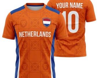 Maglia da calcio dell'Olanda personalizzabile con nome e numero, regalo per i tifosi della Coppa del Mondo.