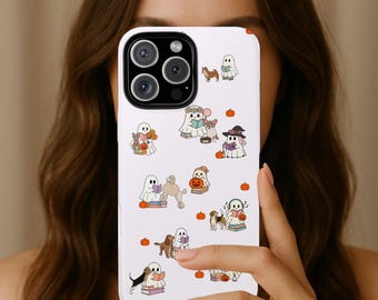 Halloween Ghost Dog Book Lover Phone Case, Spooky Fall Aesthetic Cover, Pet Lover Gift, Spooky Bookish Phone Case, iPhone Samsung Pixel Case