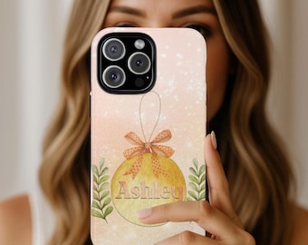 Custom Initial Christmas Ornament Phone Case, Holiday Floral Festive Cover Gift Custom Name Holiday  Winter Samsung iPhone 17 16 15 14 Pixel