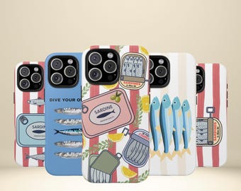 Sardines Phone Case Mediterranean Fish Design Summer iPhone Cover Coastal Aesthetic Gift Funky Art Case Seafood Lover Gift iPhone Galaxy
