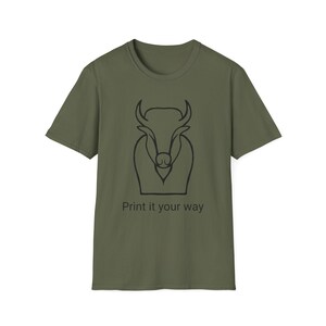Minimalistische bizon grafische unisex softstyle T-shirt, cadeau koeliefhebbers, dagelijks gebruik, casual stijl, boerderijdecor, Amerikaanse bizon, buffel