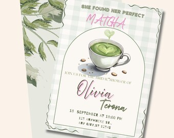 Matcha Bridal Shower Invitation Template (Canva Editable) bachelorette party digital invite