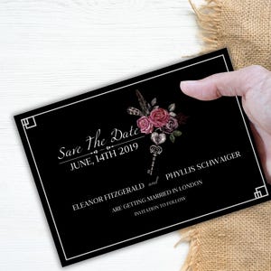 Black floral save the date template gothic save the date template moody dark save the date wedding save the date template canva template