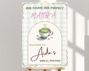 Matcha Bridal Shower Welcome Sign Template (Canva Editable); 3 different sizes editable