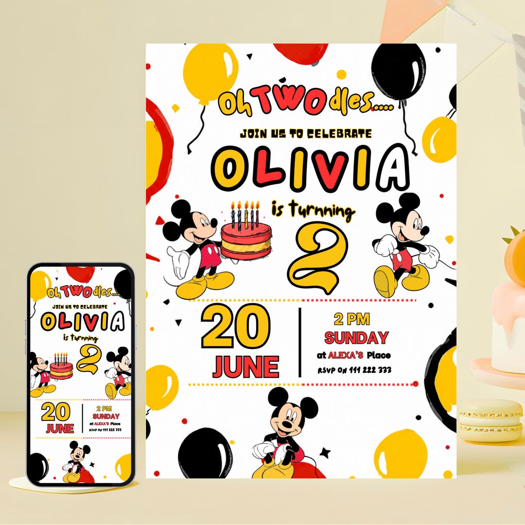 Editable Mickey Mouse Birthday Invitation Template | Digital Canva (5x7 ...