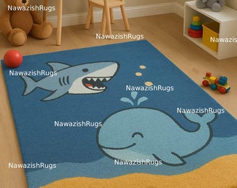 Tapis océanique en laine, requin baleine, tufté à la main : tapis pour salle de jeux pour enfants