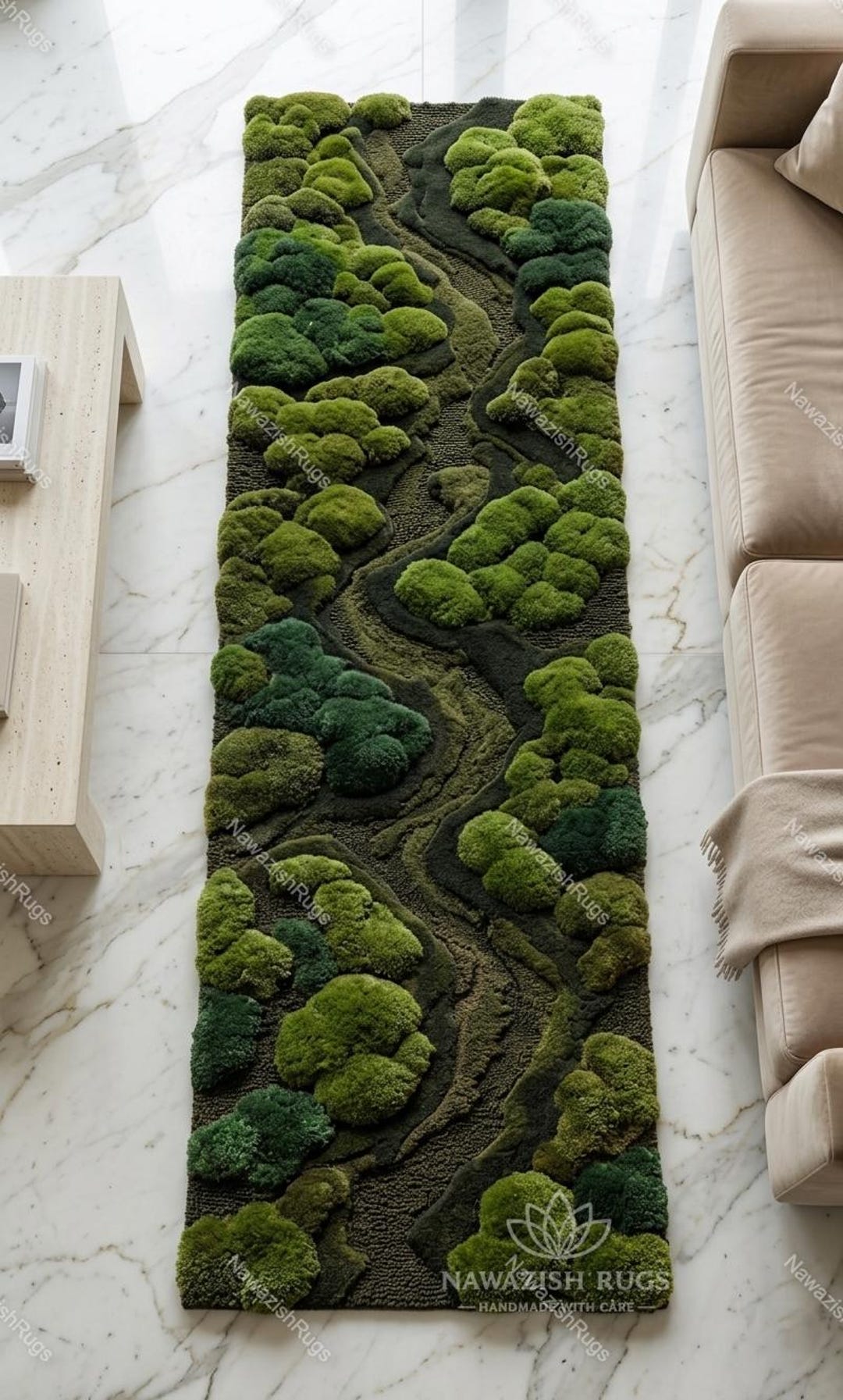 3D Moss Rug, Forest River, Tufted Nature Rug, Green Landscape Rug ...