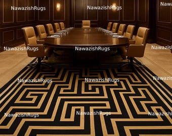Tappeto in lana trapuntato a mano: design geometrico Art Déco nero e oro