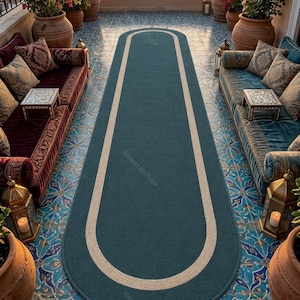 Teal Runner Rug for Hallway | Modern Minimalist Long Rug | Hand Tufted Hall Carpet | Luxury Corridor Rug | Narrow Runner Rug Home Decor