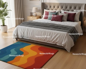 Hand Tufted Wool Rug, 5x7 Modern Wavy Gradient Carpet, Retro-Modern Home Décor funky rug psychedelic rug