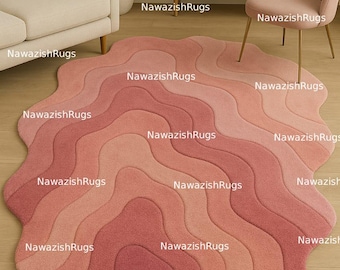 Hand Tufted Wavy Area Rug, Modern Abstract Pink colour, Living Room Rug