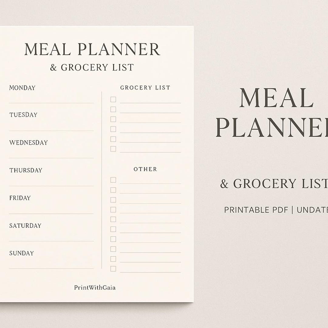 Meal Planner & Grocery List | Printable PDF | Minimalist Weekly Layout ...