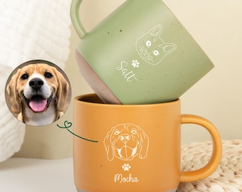 Custom Engraved Dog Coffee Pottery Mug, Pottery Mug with Speckled Glaze,Engraved Ceramic Mug,  Cute Pet Memorial,Gifts for Pet Lover